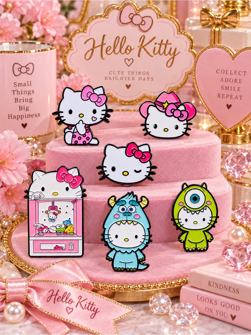 Hello Kitty Enamel Brooch Pin Set of 6 Cute Character Costume Pin.